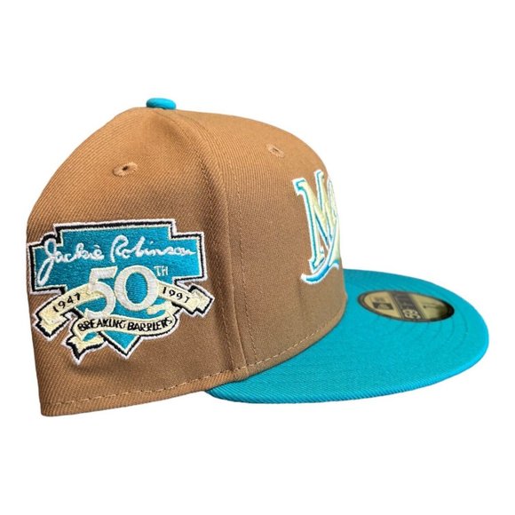 New Era Florida Marlins Khaki Pack Fitted Hat Jackie Robinson Side Patch - Picture 4 of 7